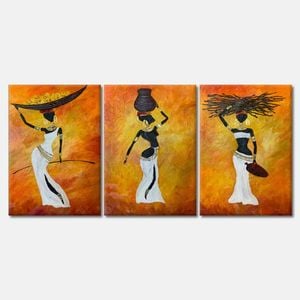 3 Set of African Woman Painting Print 100% Australian Made 3 x 40x50cm (Stretched Canvas)