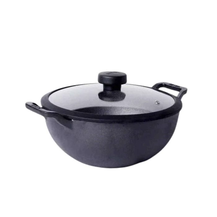 Meyer Pre-seasoned Cast Iron Induction Deep Wok/kadai 24cm