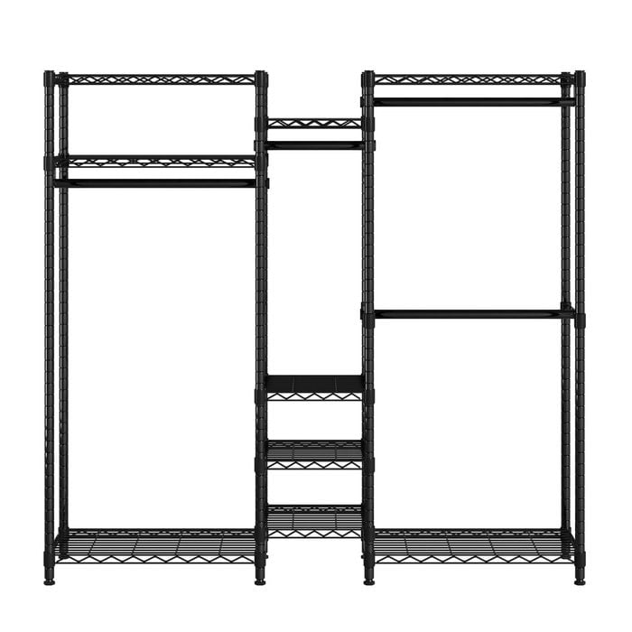 Ufurniture Clothes Rack with 4 Hang Rods and 9 Shelves L-Shaped Wardrobe Black