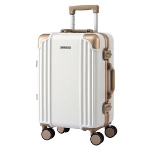 Wanderlite 20" Aluminium Frame Carry On Luggage Suitcase TSA Lock White Gold