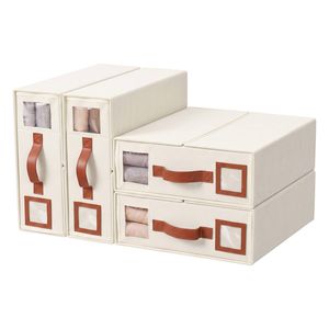 Artiss 4x Foldable Bed Sheet Organiser Box Set King Size Label Slot PU Beige
