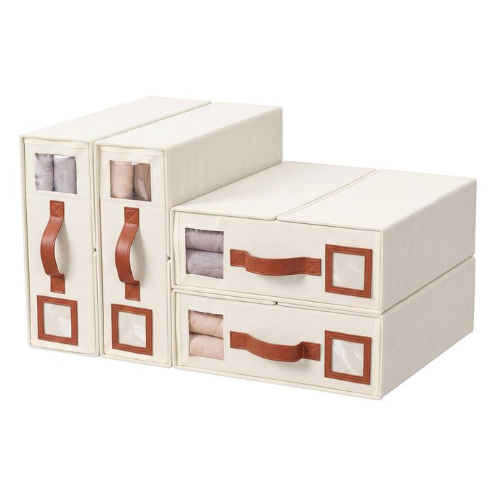 Artiss 4x Foldable Bed Sheet Organiser Box Set King Size Label Slot PU Beige