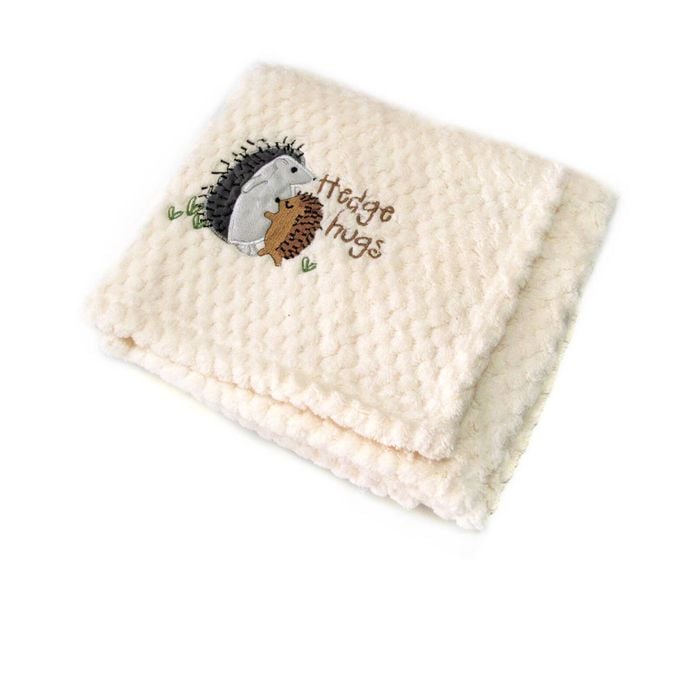 Embroidery Baby Popcorn Diamond Fleece Blanket Throw Rug 75x100 cm Cream Hedge Hugs