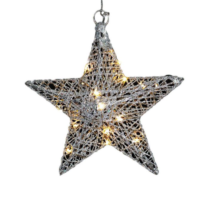 Catzon 30cm LED Lighted Hanging Star for Christmas-Silver