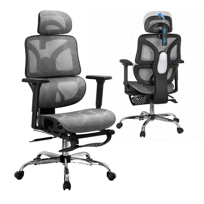 Artiss Ergonomic Offfice Chair Mesh Adjustable Headrest Amrs Footrest Computer Chair Grey