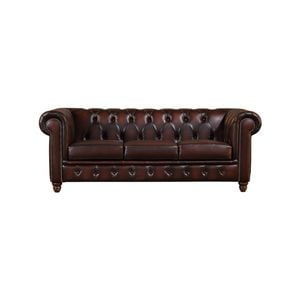 Max Chesterfield 3 Seater Sofa Lounge Genuine Leather Antique Brown
