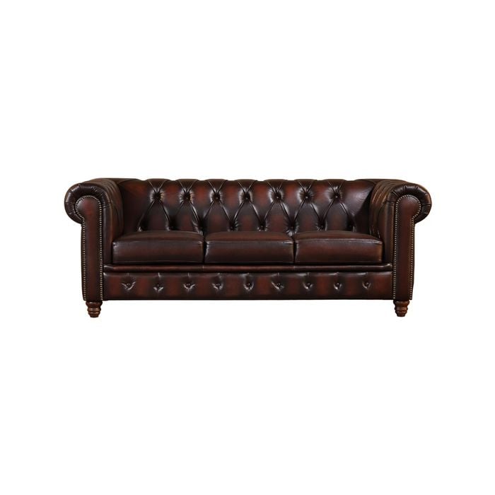 Max Chesterfield 3 Seater Sofa Lounge Genuine Leather Antique Brown
