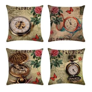 Catzon 4 Pcs Vintage Throw Pillow Covers Square Linen Pillowcase for Couch