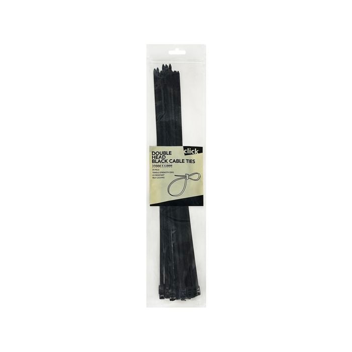 Click 370mm Black Double Headed Cable Tie - 25 Pack