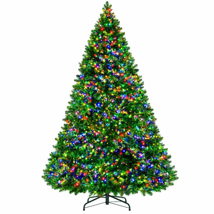 P&P Green 210cm Pre Lit Christmas Tree with 3000 Warm White LEDs, 1250 Tips, Solid Metal Stand