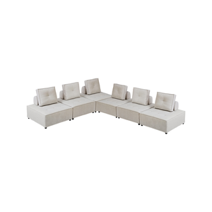 Foret 6pc Armless Seat Modular Extension Ottoman Couch Velvet Fabrics Sofa Beige