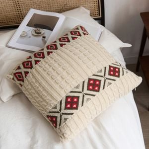 CottonMore Soft Acrylic Knitted Square Cushion Cover Beige 45x45cm