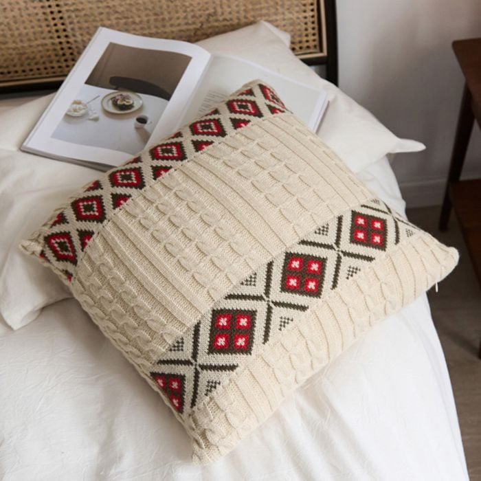 CottonMore Soft Acrylic Knitted Square Cushion Cover Beige 45x45cm