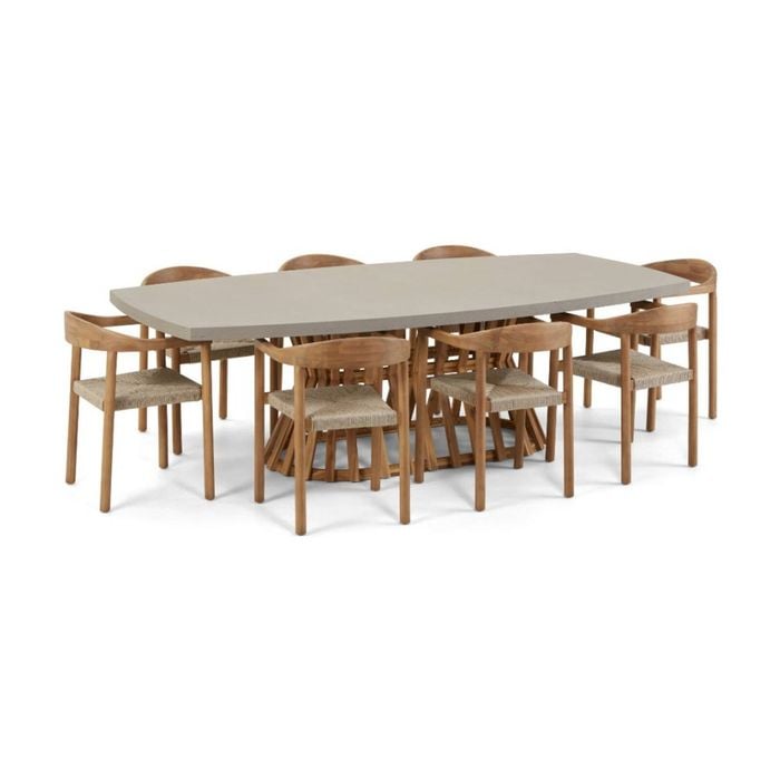 Waverley 2.6m Indoor Outdoor Concrete Look Dining Set With 8 Kotara Chairs
