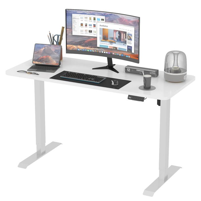 Advwin Electric Standing Desk Motorised Sit Stand Desk Ergonomic Stand Up Desk With 120 X 60cm Splice Board Bright Silver Frame