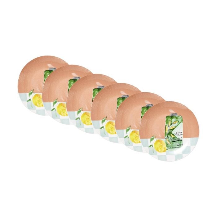 6pk Porto Valentina Italian Lemon/oil Inspired Illustration Side Plate 20cm