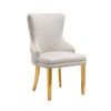 Set of 2 Beige Velvet Dining Chairs – Button Studded Ring Back Design Golden Legs