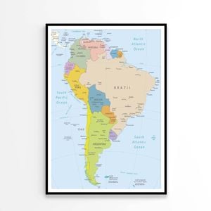 South America Highly Detailed  Print 100% Australian Made 60x90cm  (Poster)