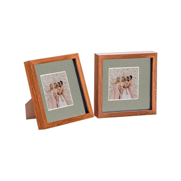 Nicola Spring Acrylic 3D Box Photo Frames with 4" x 4" Mounts - 8" x 8"  - Dark Wood - Pack of 2