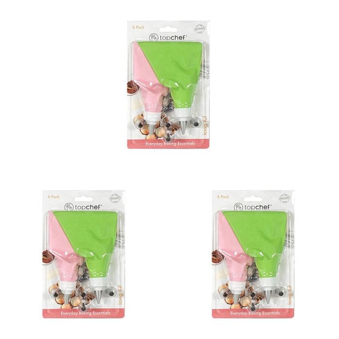 3x 6pc Topchef Stainless Steel/Silicone Reusable Icing Kit Multicoloured