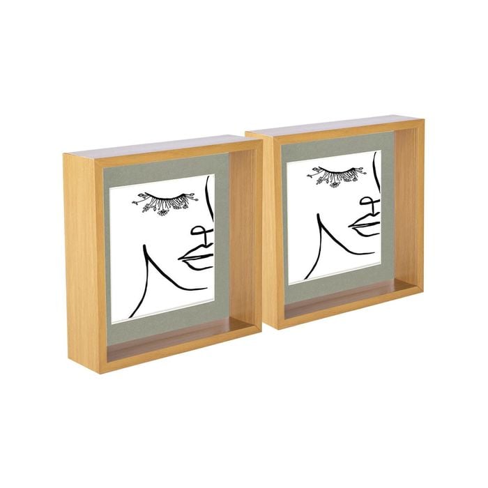 Nicola Spring 3D Deep Box Photo Frames - 8 x 8" with 6 x 6" Mount - Light Wood - Pack of 2