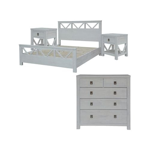 Myer 4pc King Bed Suite Bedside Tallboy Bedroom Furniture Package White ...