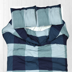 Amson Pure Cotton Single Quilt Cover Set With Extra Standard Pillowcases - Blue Box