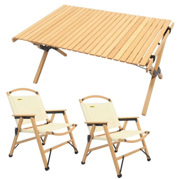 Chairs Table Set Bamboo Camping Folding Portable Outdoor
