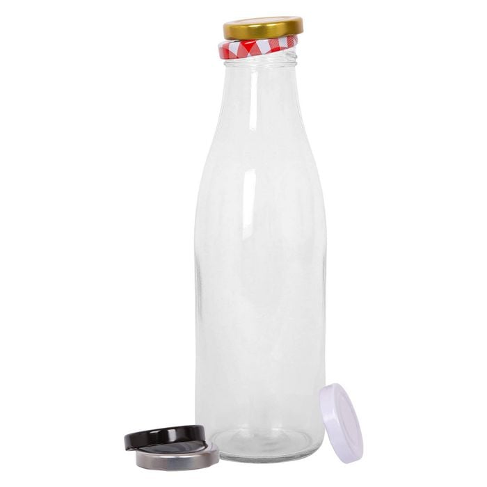Argon Tableware Glass Water Bottle with Metal Lids - 960ml