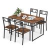 Costway 5PCS Dining Table & 4 Chairs Set Metal Frame Kitchen Furniture Brown