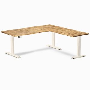 Desky Hardwood L-Shape Sit Stand Desk Wheat Frame 180x175cm - Acacia
