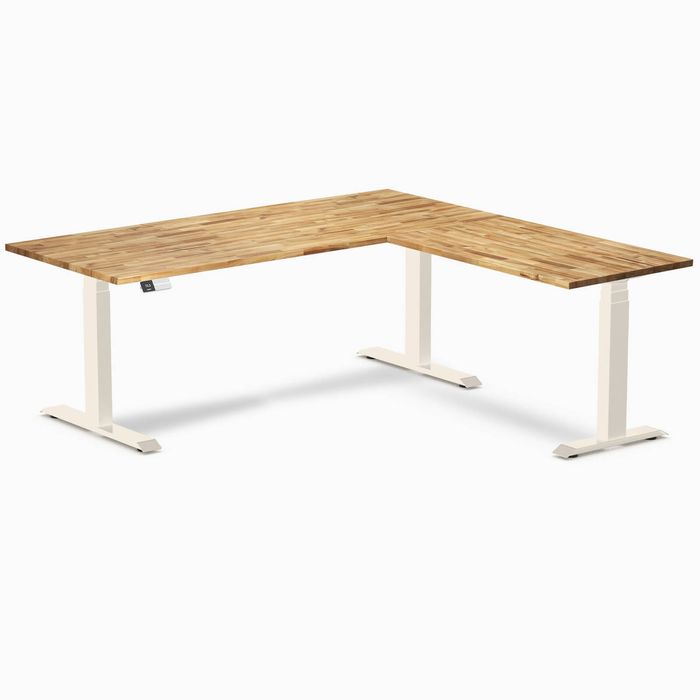 Desky Hardwood L-Shape Sit Stand Desk Wheat Frame 180x175cm - Acacia