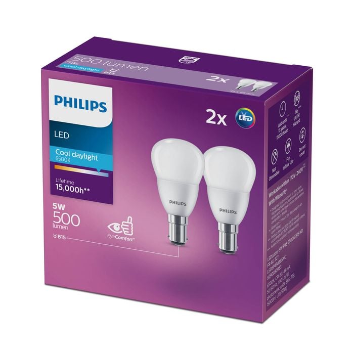 Philips B35 B15 LED 500Lm Cool Daylight 5W Fancy Round - 2 Pack