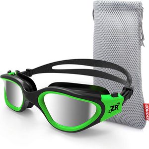 Emsina Swim Goggles, Polarized Swimming Goggles Anti-Fog for Adult Men Women(GreenSliverLens)