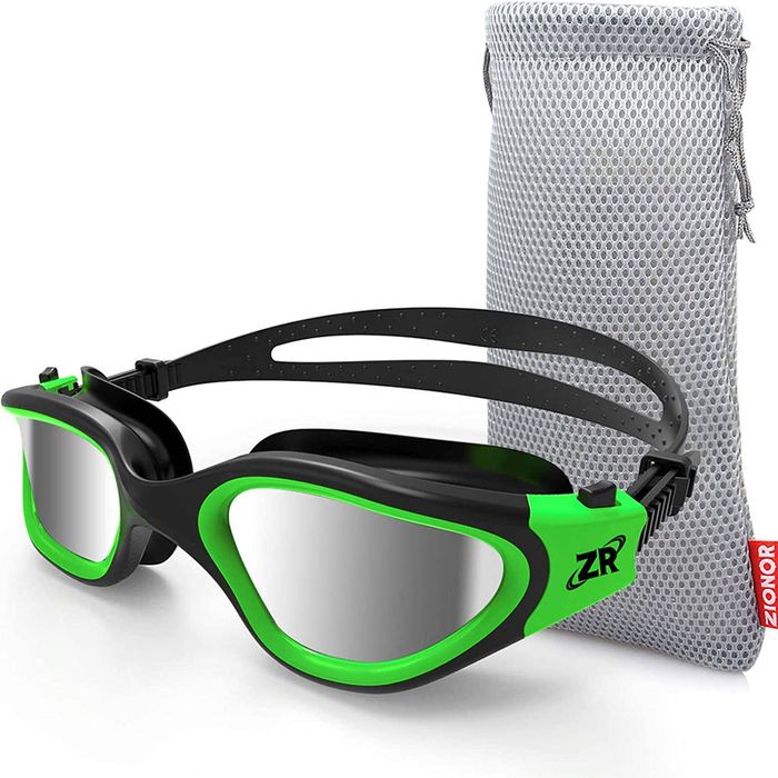 Emsina Swim Goggles, Polarized Swimming Goggles Anti-Fog for Adult Men Women(GreenSliverLens)