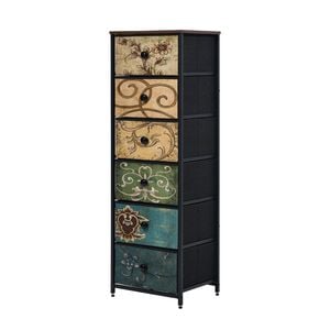 Oikiture 6 Chest of Drawers Fabric Storage Cabinet Retro Dresser Vintage Tallboy