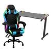 Advwin Gaming Office Desk 120cm Led Light & Gaming Chair With Footrest Led Light Blue