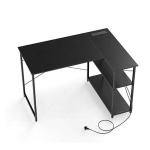 Costway L-Shaped Corner Computer Desk w/Power Outlet Reversible Gaming Table Black
