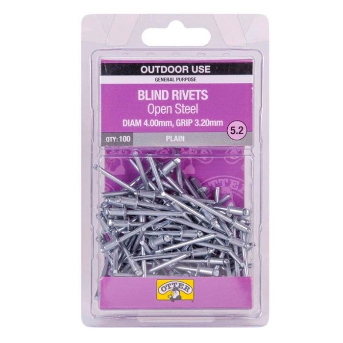Otter 4.0 x 3.2mm Open Steel Blind Rivets - 100 Pack
