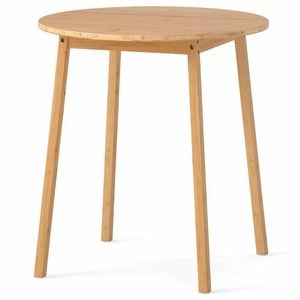 Costway Bamboo Dining Table For 2-4 Solid Wood Writing Desk Round