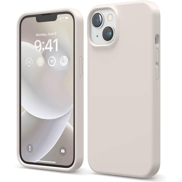 Silicone Phone Case For iPhone 14 Shockproof Microfiber Lining - Beige