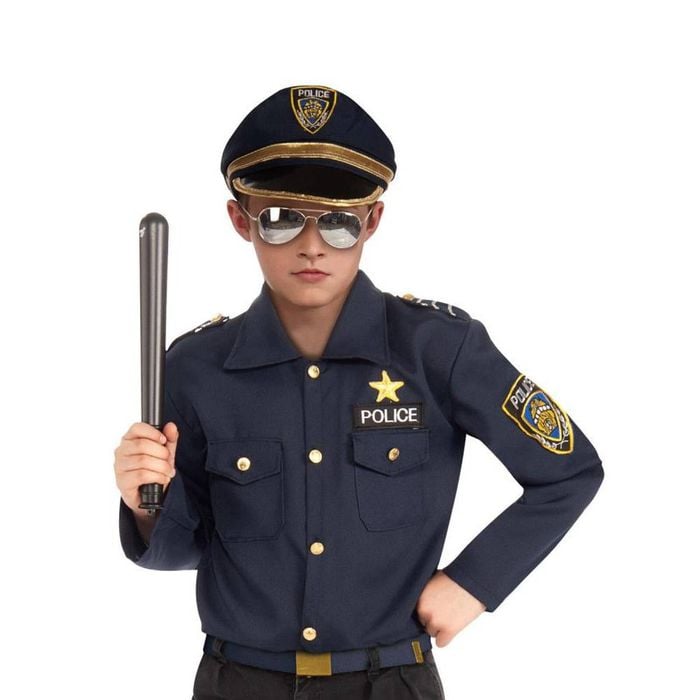 Police Officer Kids Halloween Costume – Official Rubie’s Navy Shirt with Cap and Badge, Blue Colour, Medium