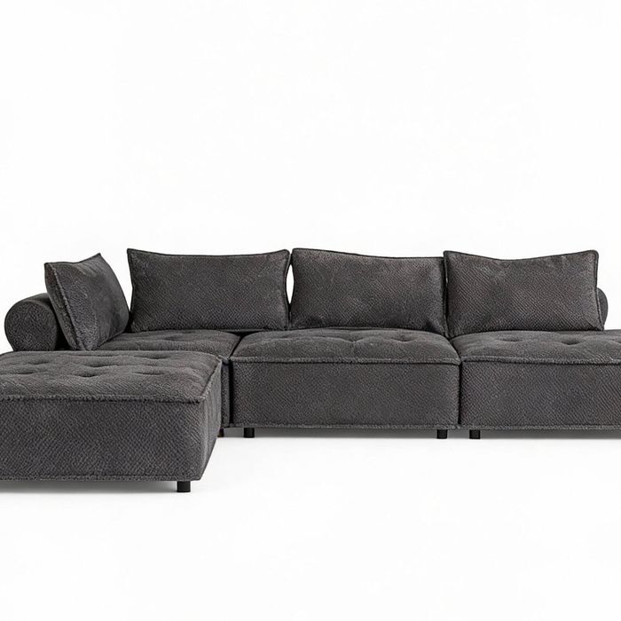Hazel Velvet Sectional Sofa - Dark Grey