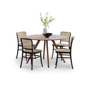 Milari 5 PCE Round 120cm Walnut Dining Set with Black Rattan Bentwood Chairs