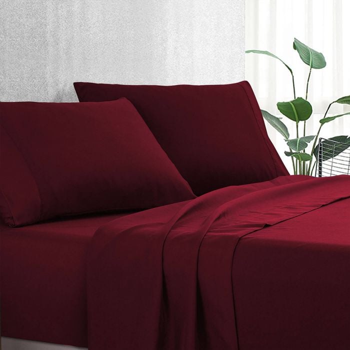 Luxton Pure Soft Plain Color 1000TC Bed Sheet Set (Burgundy Red, Queen)