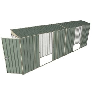 Build-a-Shed 0.8 x 6 x 2m Single Hinged Door Skillion Shed with Dual Double Sliding Side Doors - Green