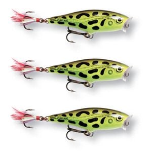 3x Rapala 7cm Skitter Pop Topwater Popper Fishing Lures - Lime Frog