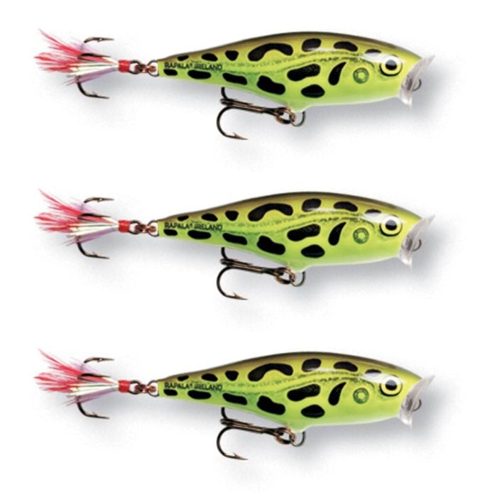 3x Rapala 7cm Skitter Pop Topwater Popper Fishing Lures - Lime Frog