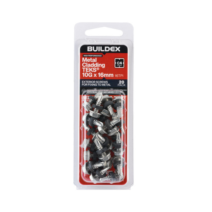 Buildex 10G x 16mm Class 4 Cladding & Fencing TEKS® Screws with Seal - 20 Pack