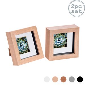 Nicola Spring Shadow Box Frames - 4 X 4" With 2 X 2" Mount - Light Wood - Pack Of 2